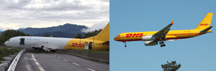 Livrea dell'aereo incidentato VS livrea originale DHL